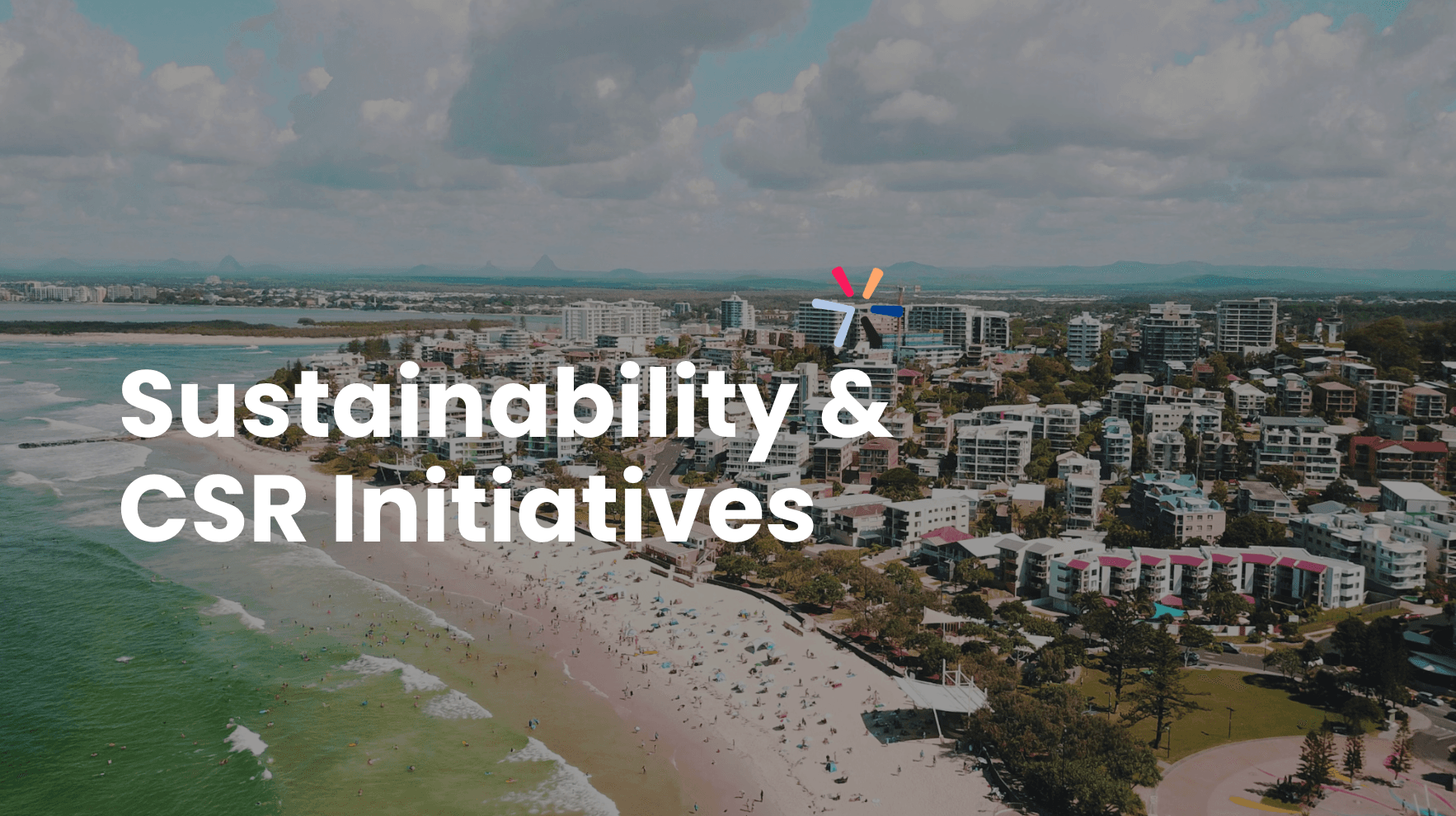 Blog header: Sustainability and CSR Initiatives, aerial view of the Sunshine Coast