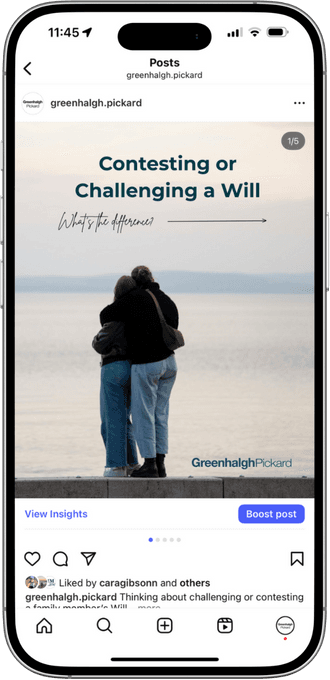 Greenhalgh Pickard Instagram post on a phone