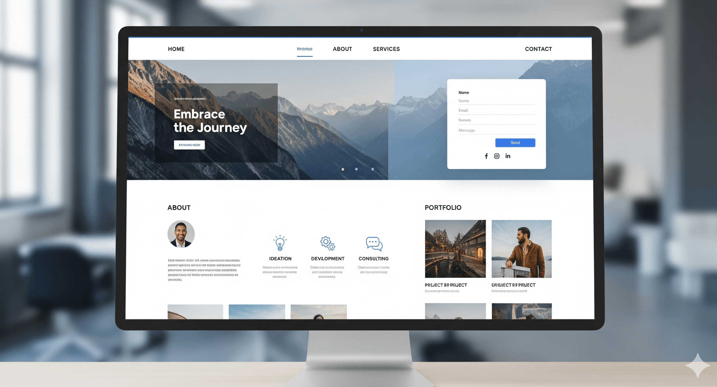 Website template on a monitor