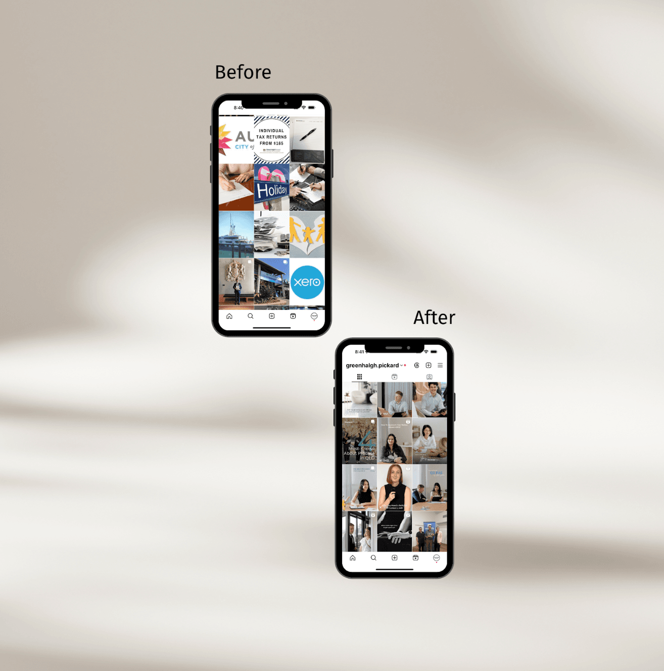 Instagram feed before and after a redesign