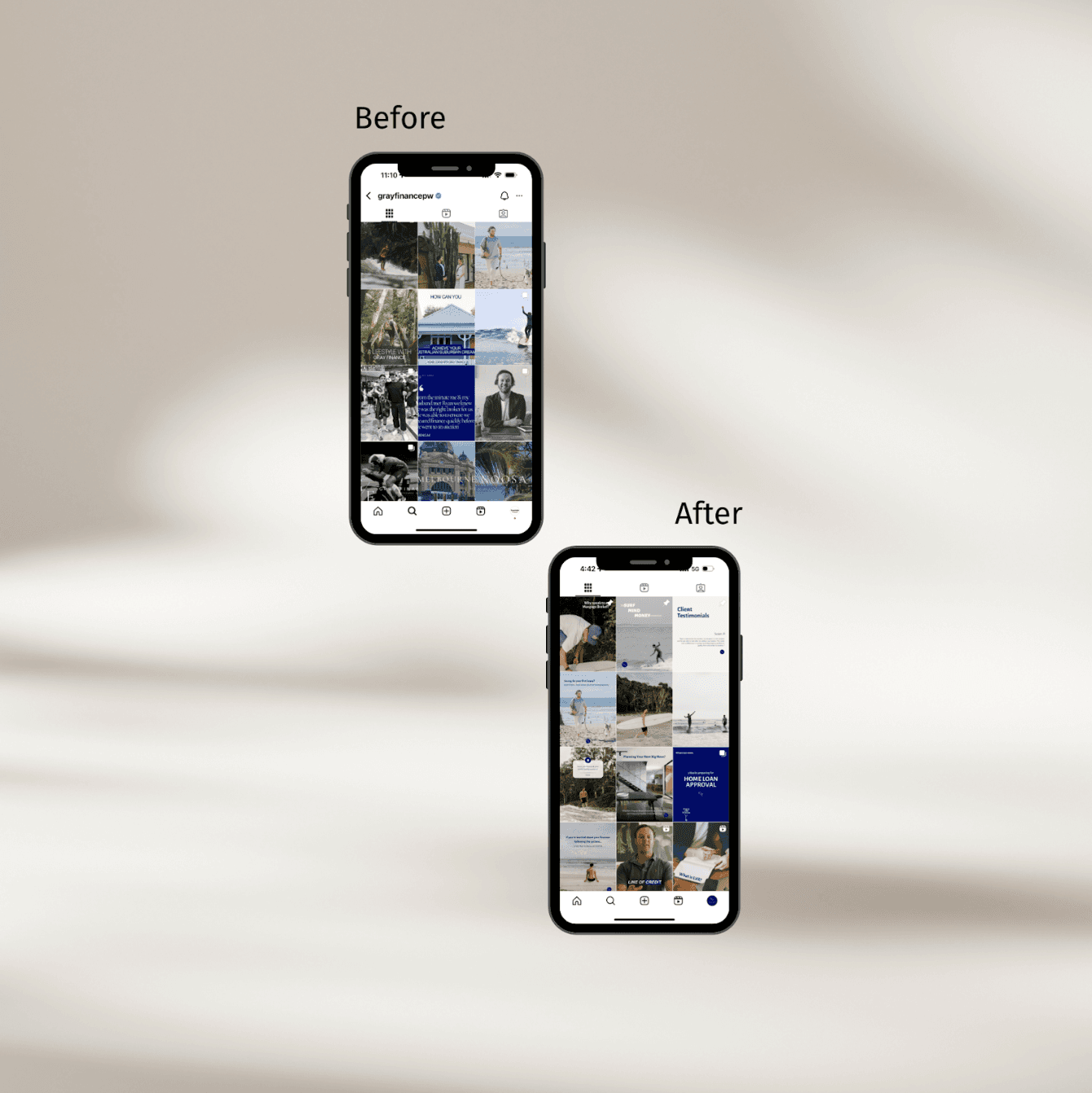 Instagram feed before and after a redesign